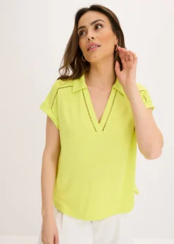 Polo de piqué de viscosa con inserto de encaje Mujer Camisetas