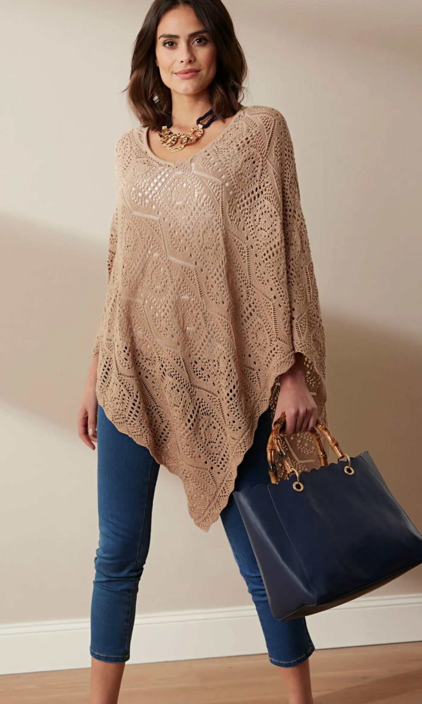 New Poncho con aspecto de ganchillo Mujer Ponchos|Jerséis