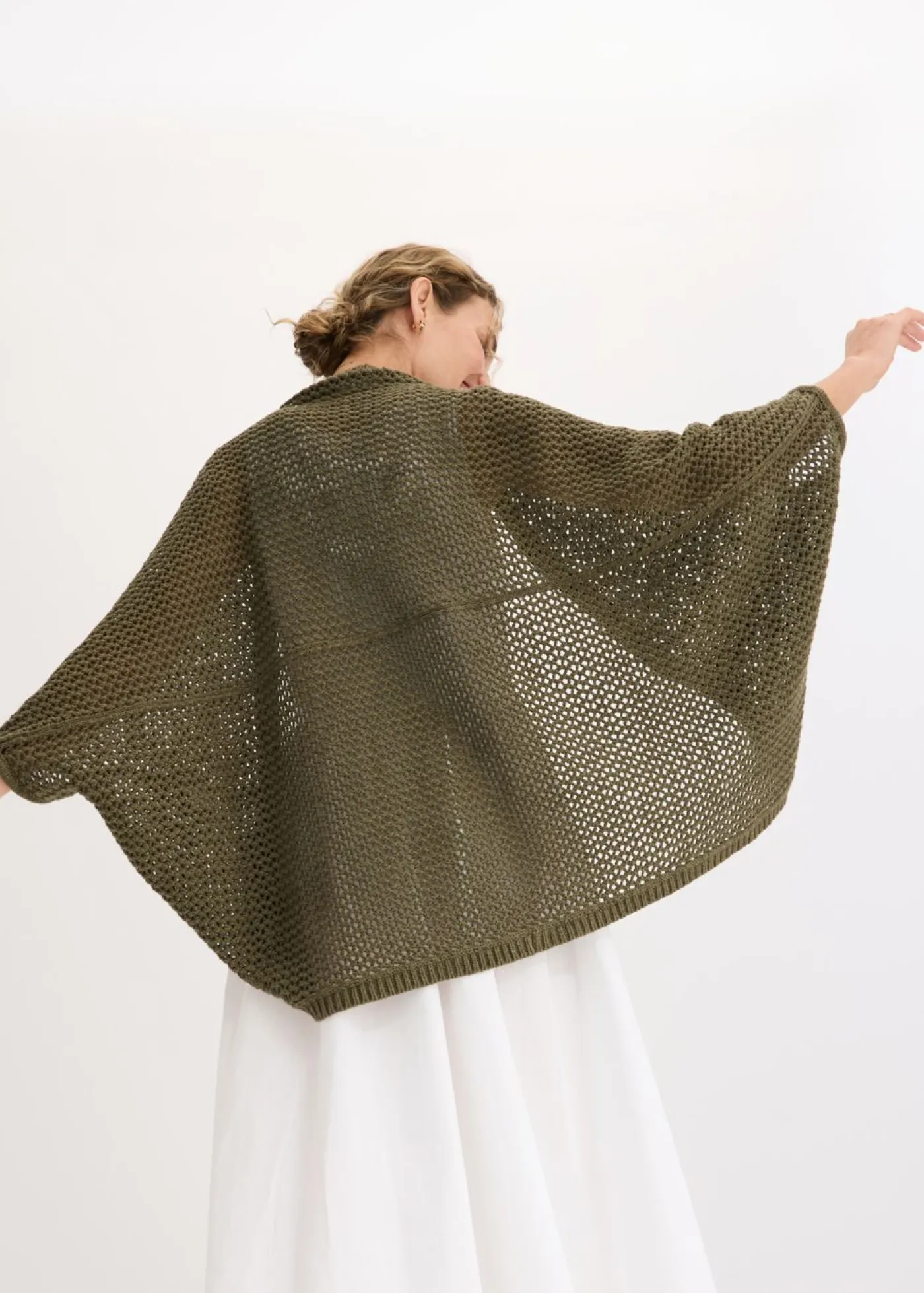Clearance Poncho de punto de ajour con contenido de lino Mujer Ponchos|Premium