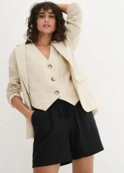Online Shorts paperbag con lino Mujer Shorts|Pantalones