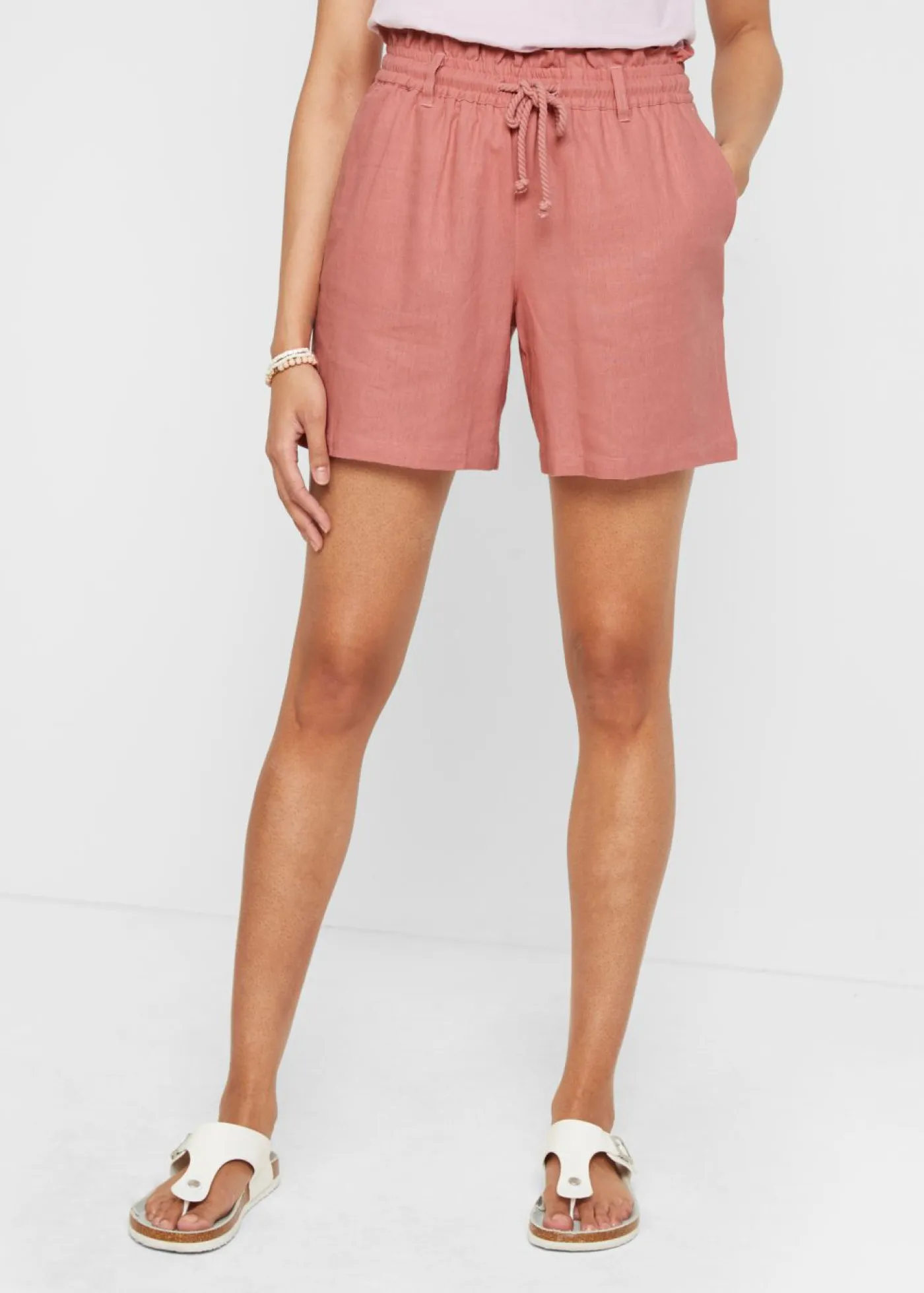 New Shorts paperbag con lino Mujer Shorts|Pantalones