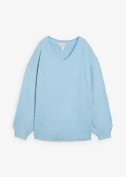 Suave jersey de punto fino con mangas abullonadas Mujer Básicos|Jerséis