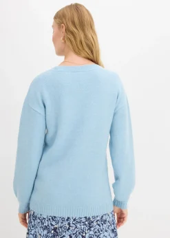 Suave jersey de punto fino con mangas abullonadas Mujer Básicos|Jerséis