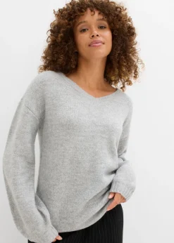 Suave jersey de punto fino con mangas abullonadas Mujer Básicos|Jerséis