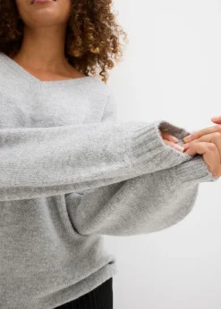 Suave jersey de punto fino con mangas abullonadas Mujer Básicos|Jerséis
