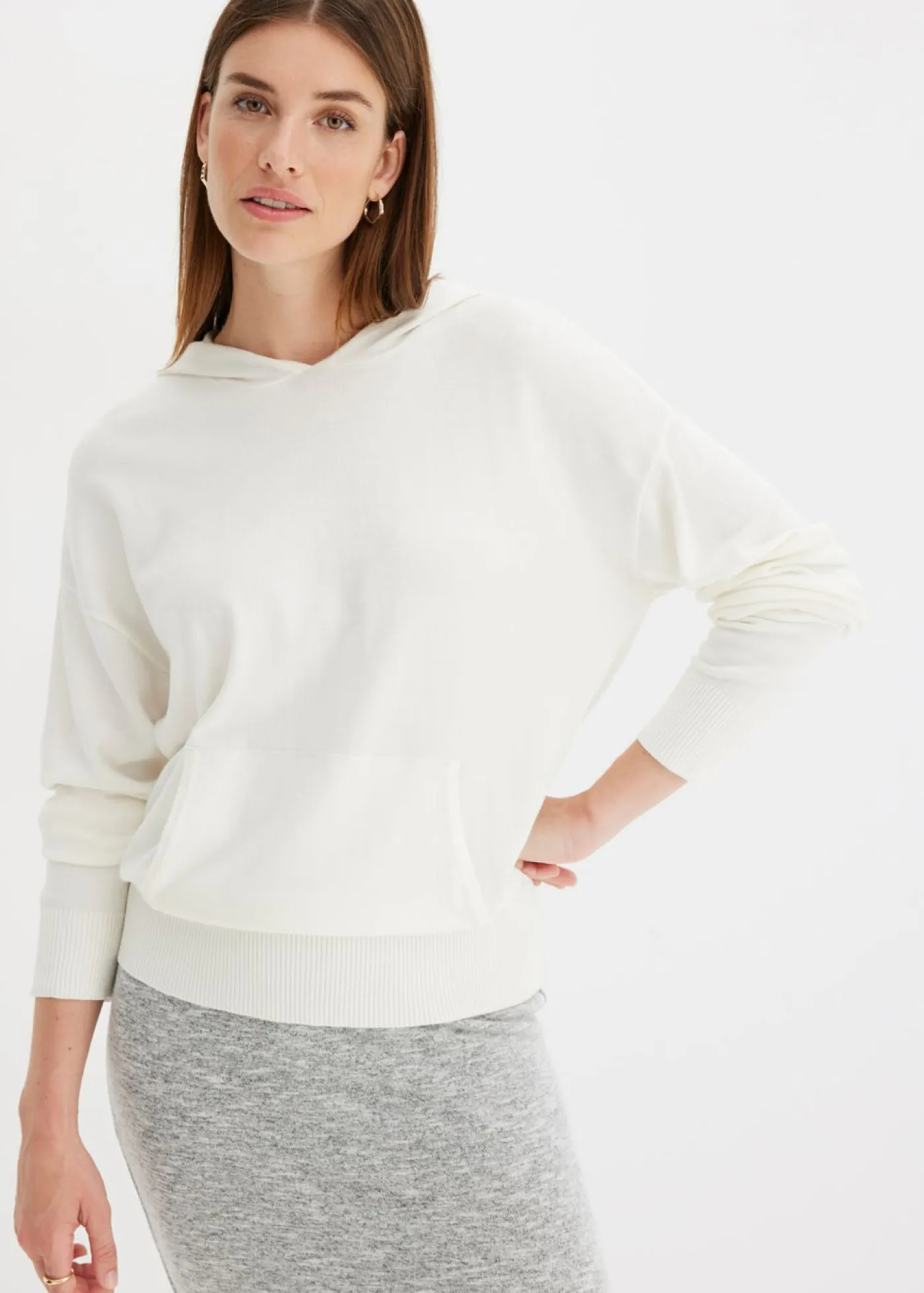 New Sudadera con capucha de punto y bolsillo canguro en mezcla de viscosa Mujer Jerséis|Ropa De Punto