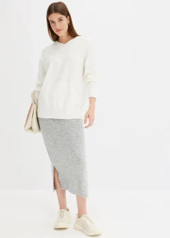 New Sudadera con capucha de punto y bolsillo canguro en mezcla de viscosa Mujer Jerséis|Ropa De Punto
