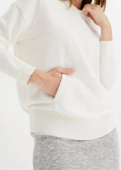 New Sudadera con capucha de punto y bolsillo canguro en mezcla de viscosa Mujer Jerséis|Ropa De Punto