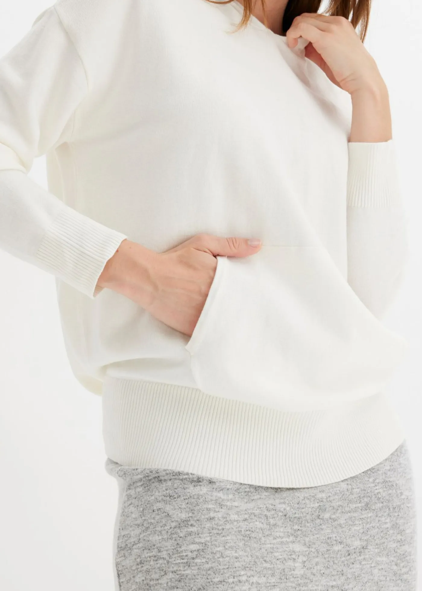 New Sudadera con capucha de punto y bolsillo canguro en mezcla de viscosa Mujer Jerséis|Ropa De Punto