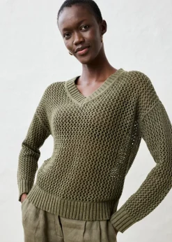Discount Sudadera de ajour de mezcla de lino ligero Mujer Premium|Jerséis