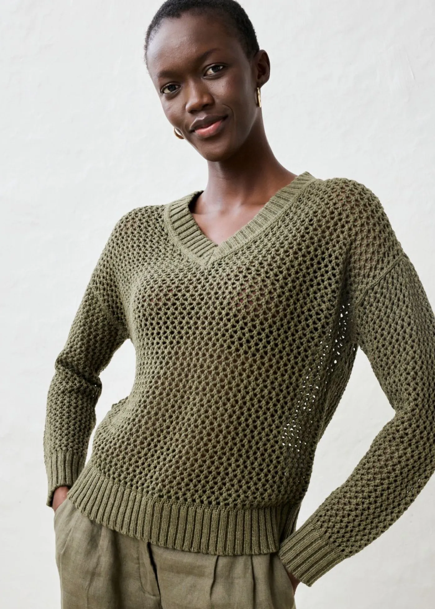 Discount Sudadera de ajour de mezcla de lino ligero Mujer Premium|Jerséis