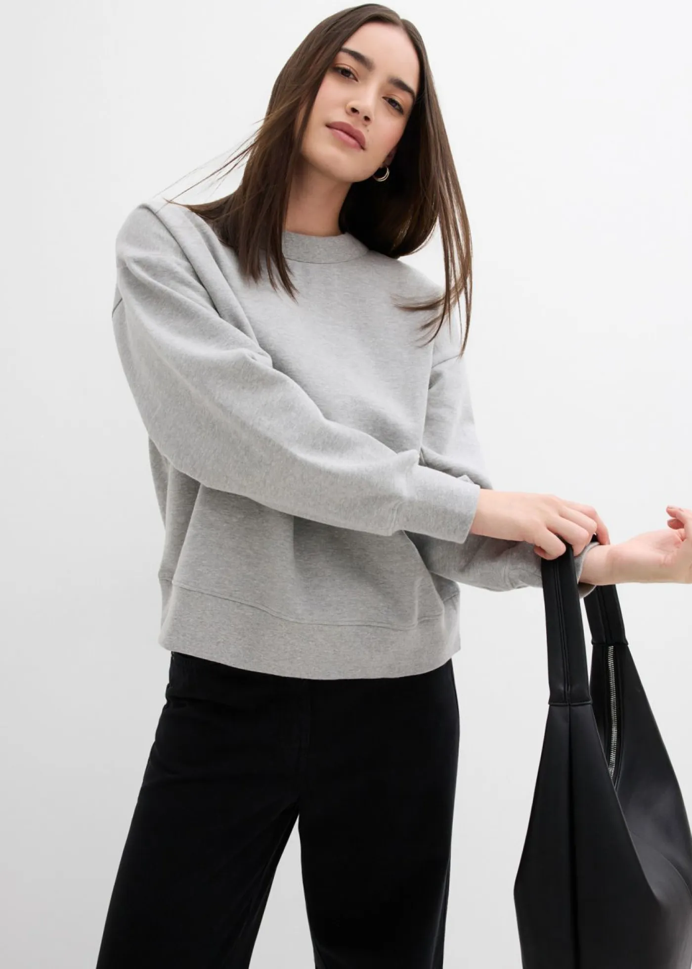 Best Sudadera de algodón orgánico con cuello ancho de canalé Mujer Esenciales|Ropa Cómoda