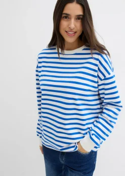 Discount Sudadera de algodón orgánico con manga larga y diseño de rayas Mujer Básicos|Ropa Cómoda