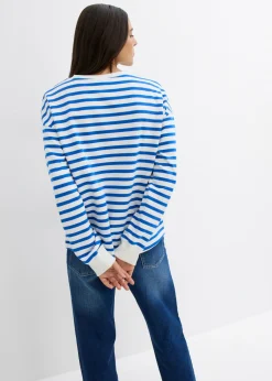 Discount Sudadera de algodón orgánico con manga larga y diseño de rayas Mujer Básicos|Ropa Cómoda