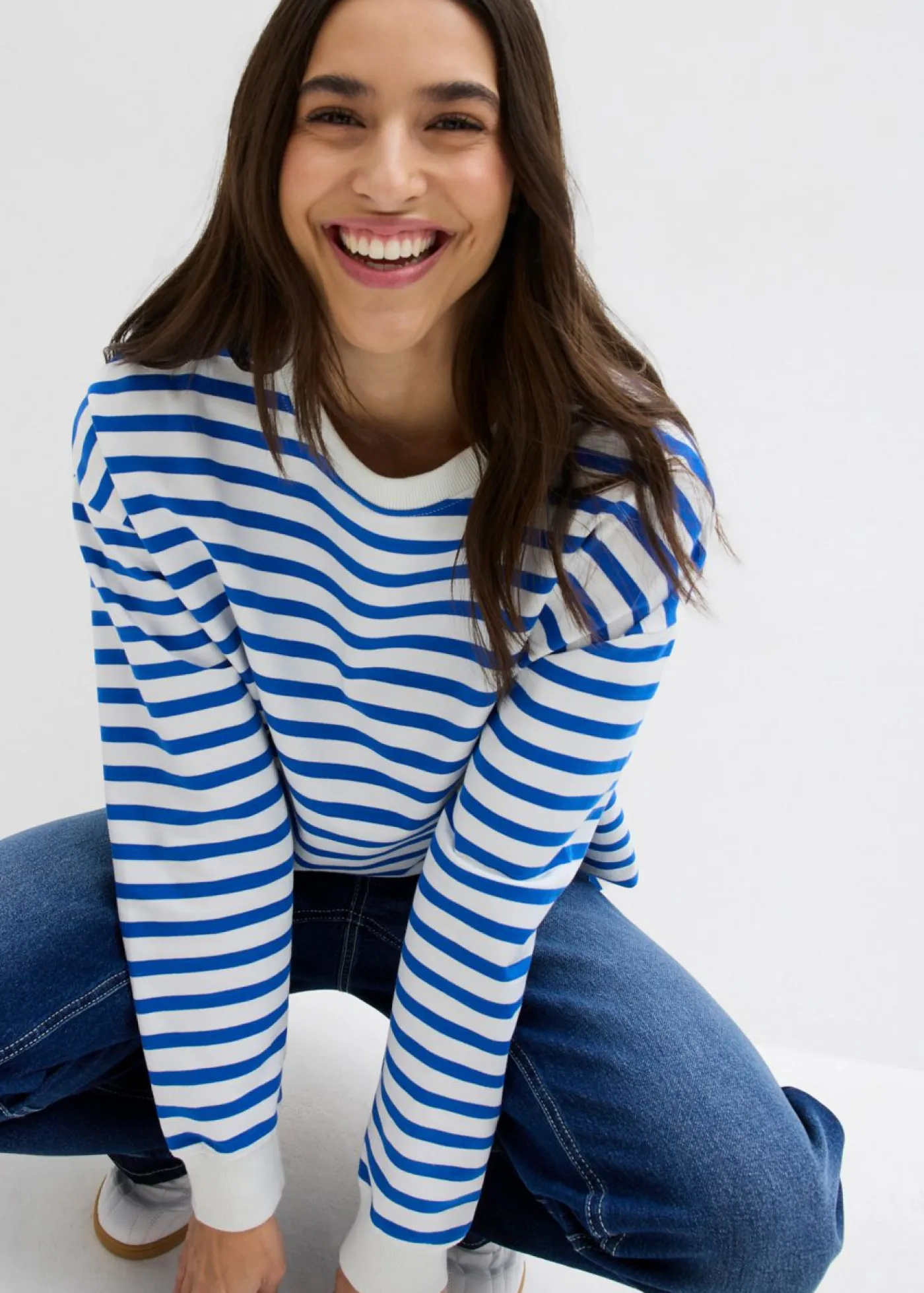 Discount Sudadera de algodón orgánico con manga larga y diseño de rayas Mujer Básicos|Ropa Cómoda