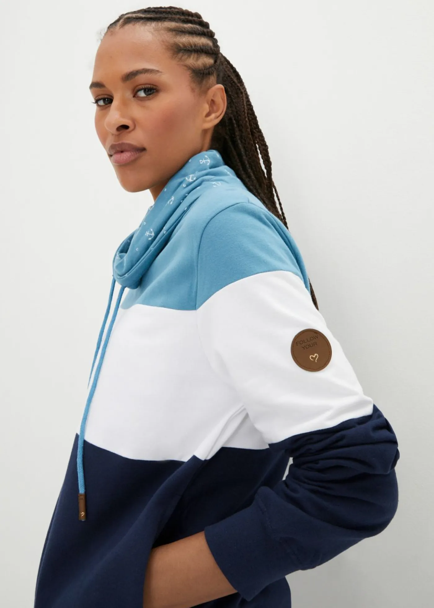 Clearance Sudadera de algodón puro con cuello estampado Mujer Ropa Cómoda