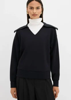 Clearance Sudadera de mezcla de viscosa con cuello ancho Mujer Esenciales