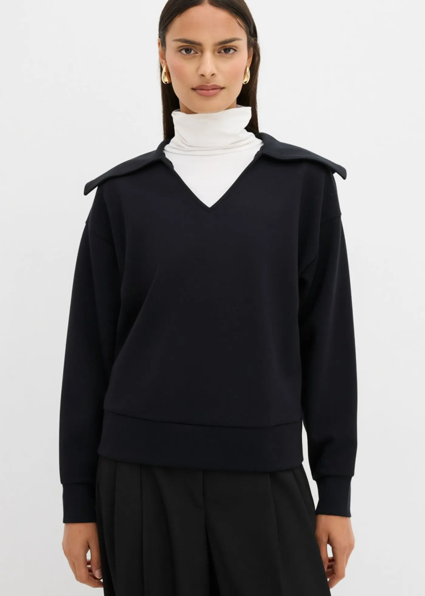 Clearance Sudadera de mezcla de viscosa con cuello ancho Mujer Esenciales