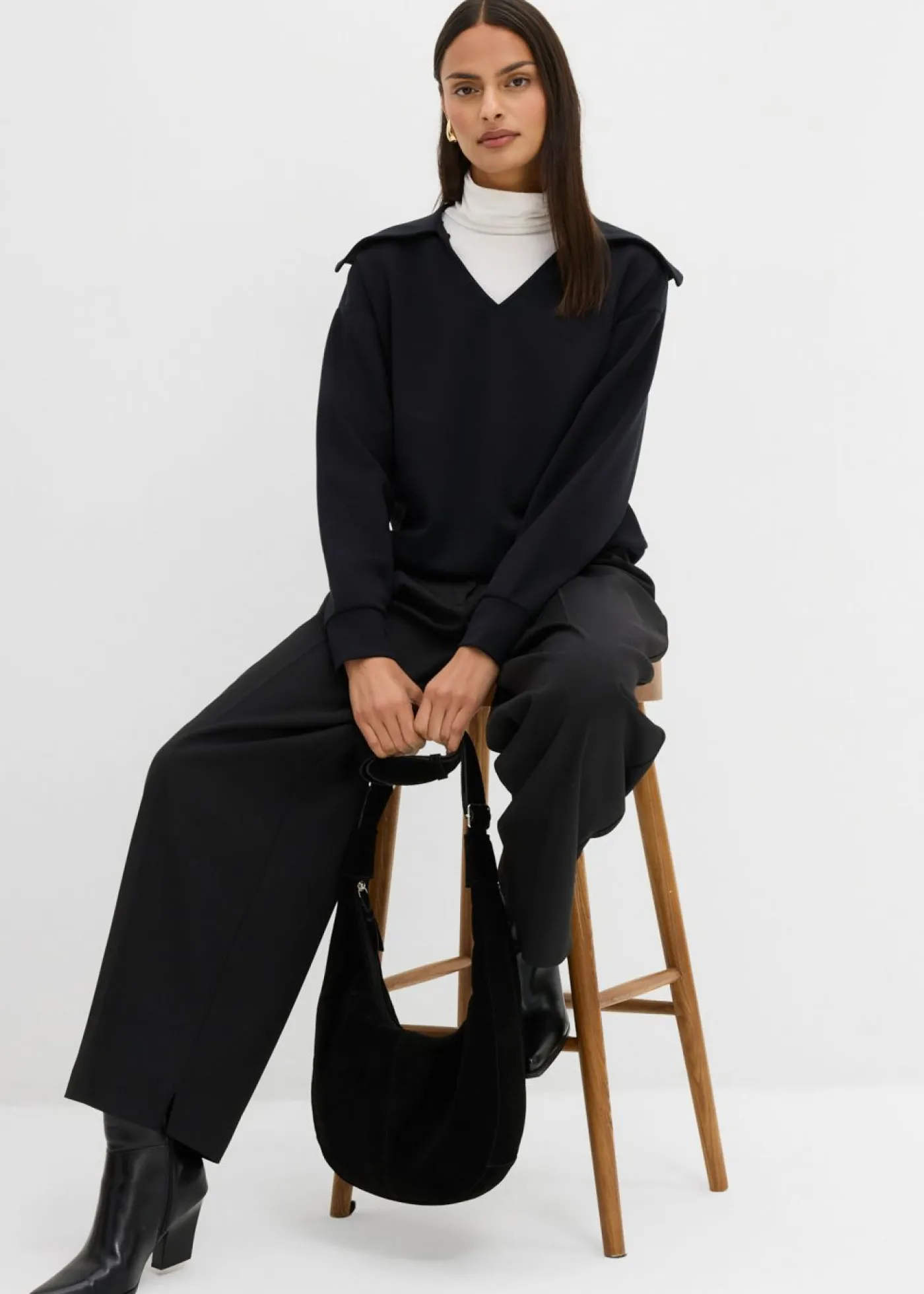 Clearance Sudadera de mezcla de viscosa con cuello ancho Mujer Esenciales