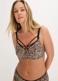 Outlet Sujetador reductor con detalles decorativos y malla estampada Mujer Lencería|Sujetadores De Copa E A H