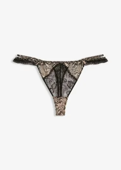Best Tanga con malla estampada Mujer Lencería|Bragas