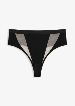 Best Tanga de talle alto con insertos transparentes Mujer Lencería|Bragas