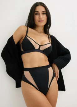 Best Tanga de talle alto con insertos transparentes Mujer Lencería|Bragas