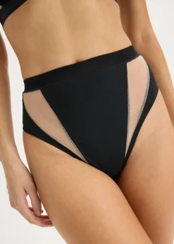 Best Tanga de talle alto con insertos transparentes Mujer Lencería|Bragas