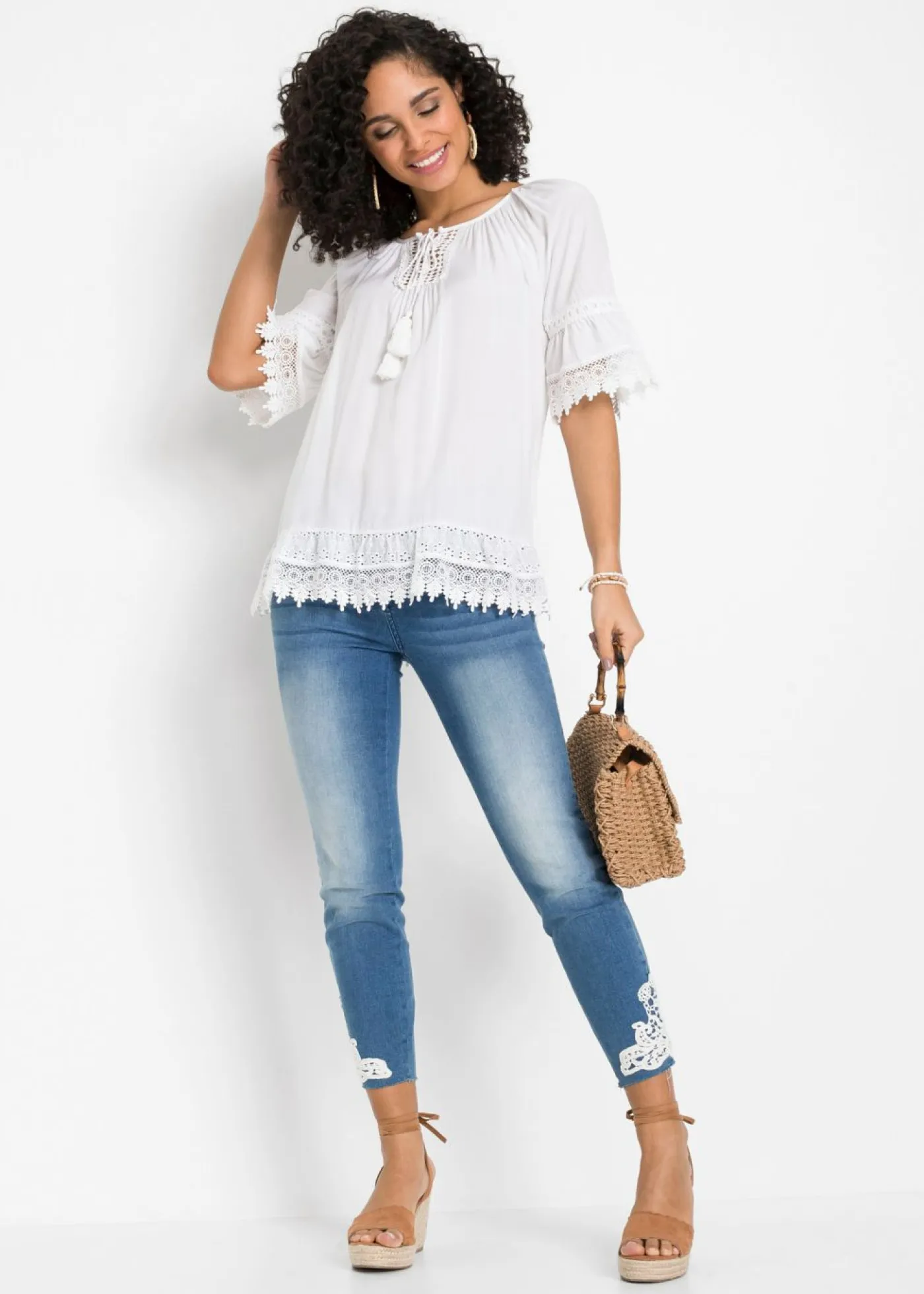 Clearance Túnica con encaje de viscosa suave Mujer Camisas Y Blusas|Novedades