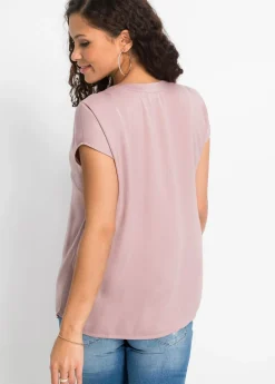 Sale Túnica holgada de satén de manga corta con hombros caídos Mujer Camisas Y Blusas