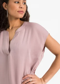 Sale Túnica holgada de satén de manga corta con hombros caídos Mujer Camisas Y Blusas
