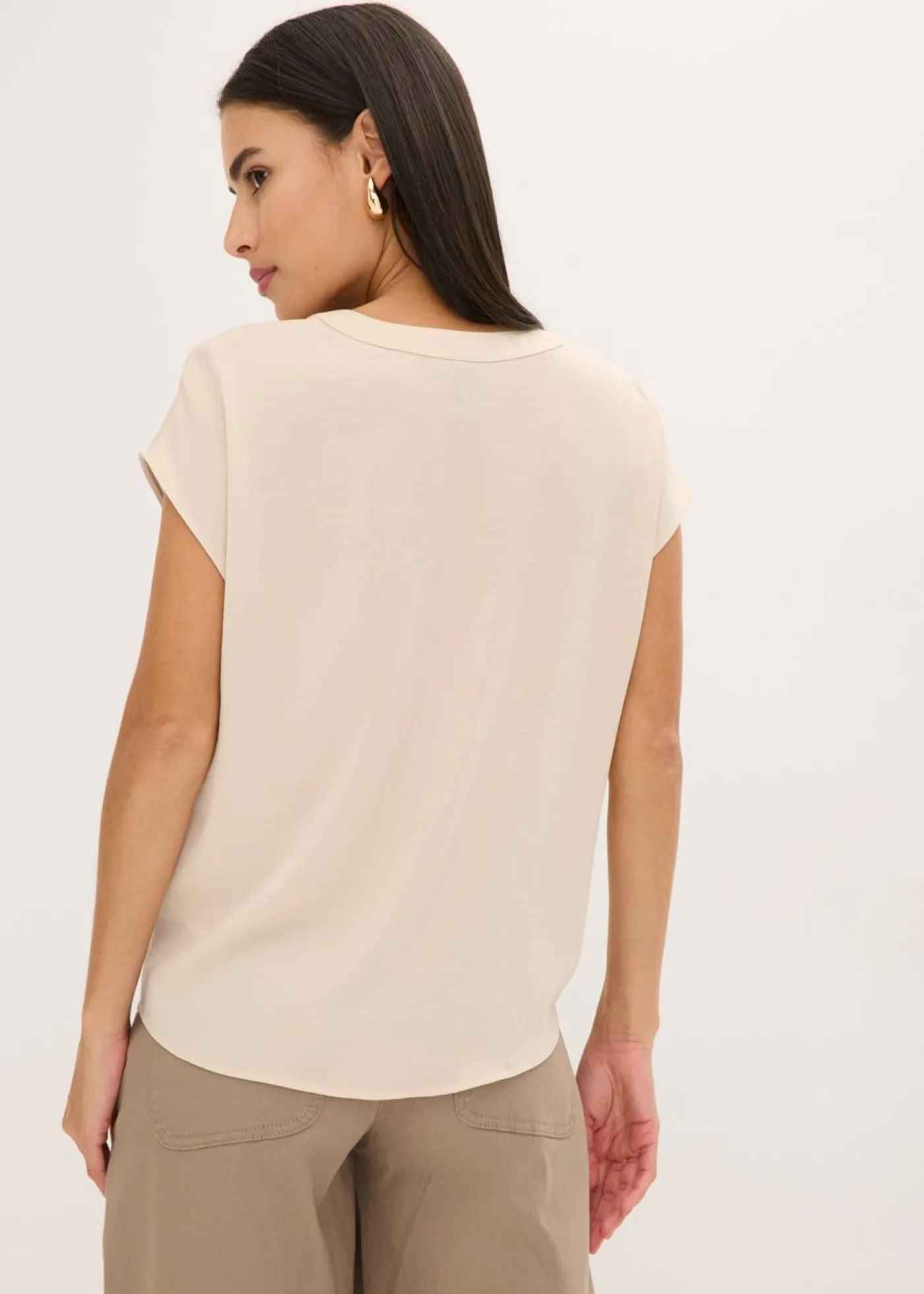 Discount Túnica holgada de satén de manga corta con hombros caídos Mujer Camisas Y Blusas