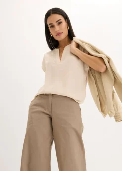 Discount Túnica holgada de satén de manga corta con hombros caídos Mujer Camisas Y Blusas
