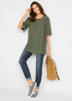 Online Túnica larga con efecto arrugado media manga Mujer Camisas Y Blusas