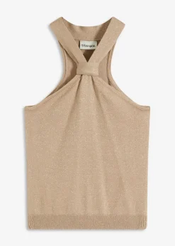 Hot Top anudado al cuello de viscosa suave Mujer Camisetas|Ropa De Punto