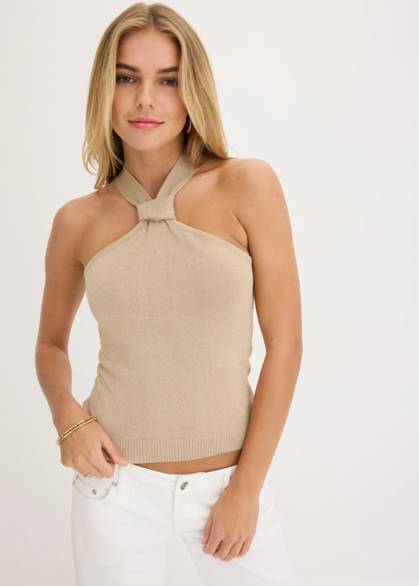Hot Top anudado al cuello de viscosa suave Mujer Camisetas|Ropa De Punto