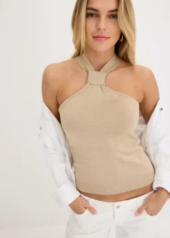 Hot Top anudado al cuello de viscosa suave Mujer Camisetas|Ropa De Punto