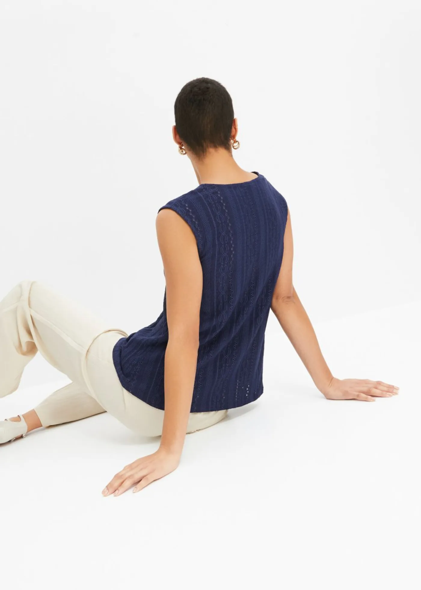 Sale Top con bordado calado Mujer Camisetas|Novedades