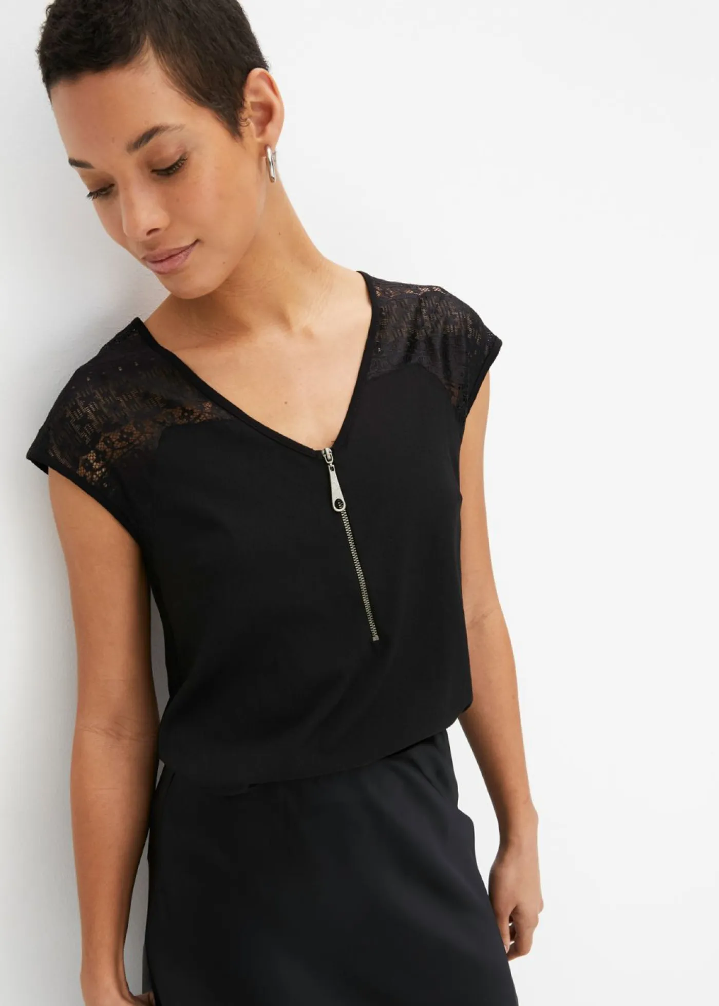 Outlet Top con hombros de encaje Mujer Camisetas