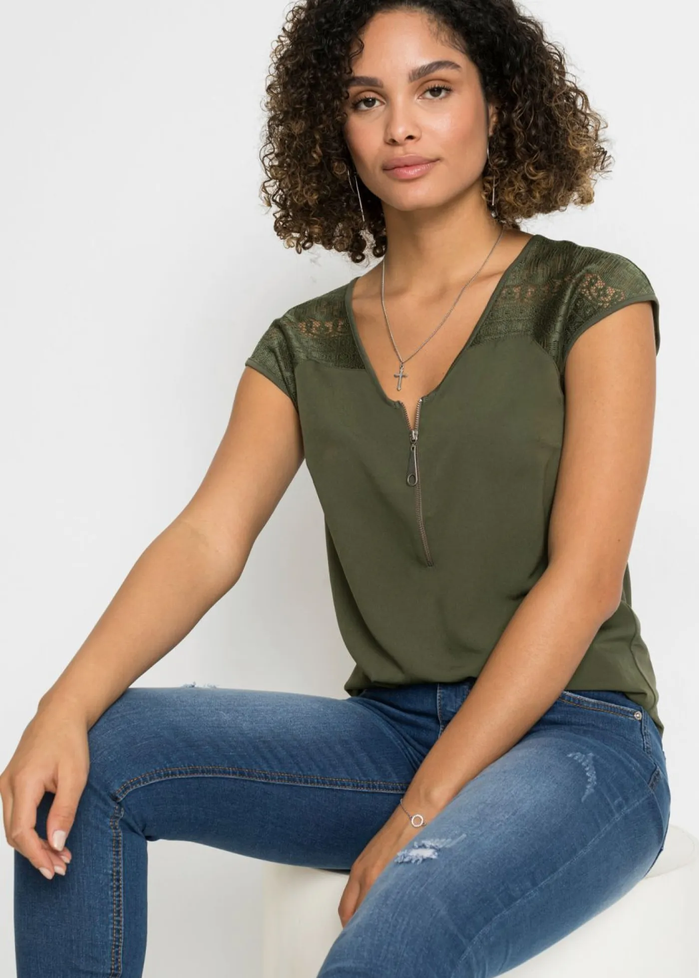 Sale Top con hombros de encaje Mujer Camisetas