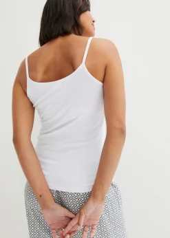 Best Top de algodón orgánico puro con tirantes finos (2 unidades) Mujer Camisetas Interiores|Básicos