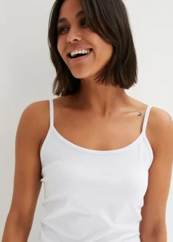 Best Top de algodón orgánico puro con tirantes finos (2 unidades) Mujer Camisetas Interiores|Básicos