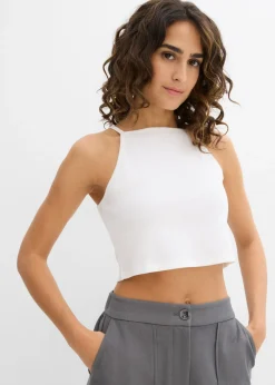 Online Top de algodón orgánico puro de canalé Mujer Camisetas