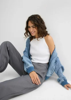 Online Top de algodón orgánico puro de canalé Mujer Camisetas