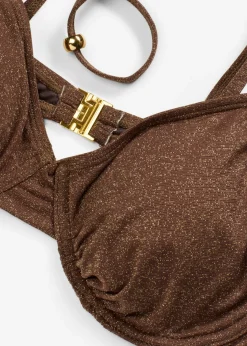 Best Top de bikini con aros de material brillante Mujer Copas Grandes (D-G)|Conjuntos De Traje De Baño