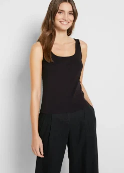 Top de canalé de algodón puro Mujer Camisetas Interiores|Básicos
