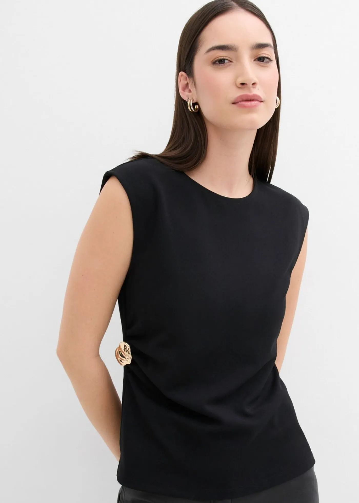 New Top de crepé con hebilla decorativa Mujer Esenciales|Camisetas