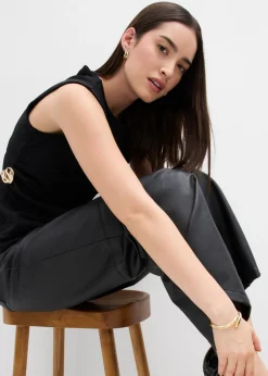 New Top de crepé con hebilla decorativa Mujer Esenciales|Camisetas