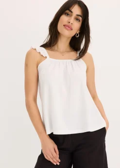 Outlet Top de crepé de punto con tirantes con volantes Mujer Camisetas