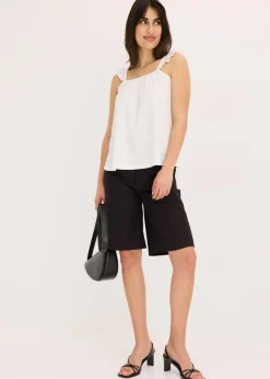 Outlet Top de crepé de punto con tirantes con volantes Mujer Camisetas